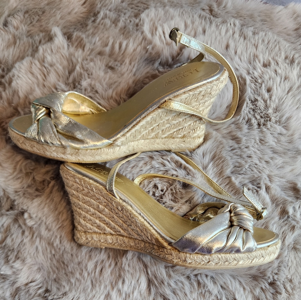 J Crew Elegant Gold Wedge Sandals Size 6